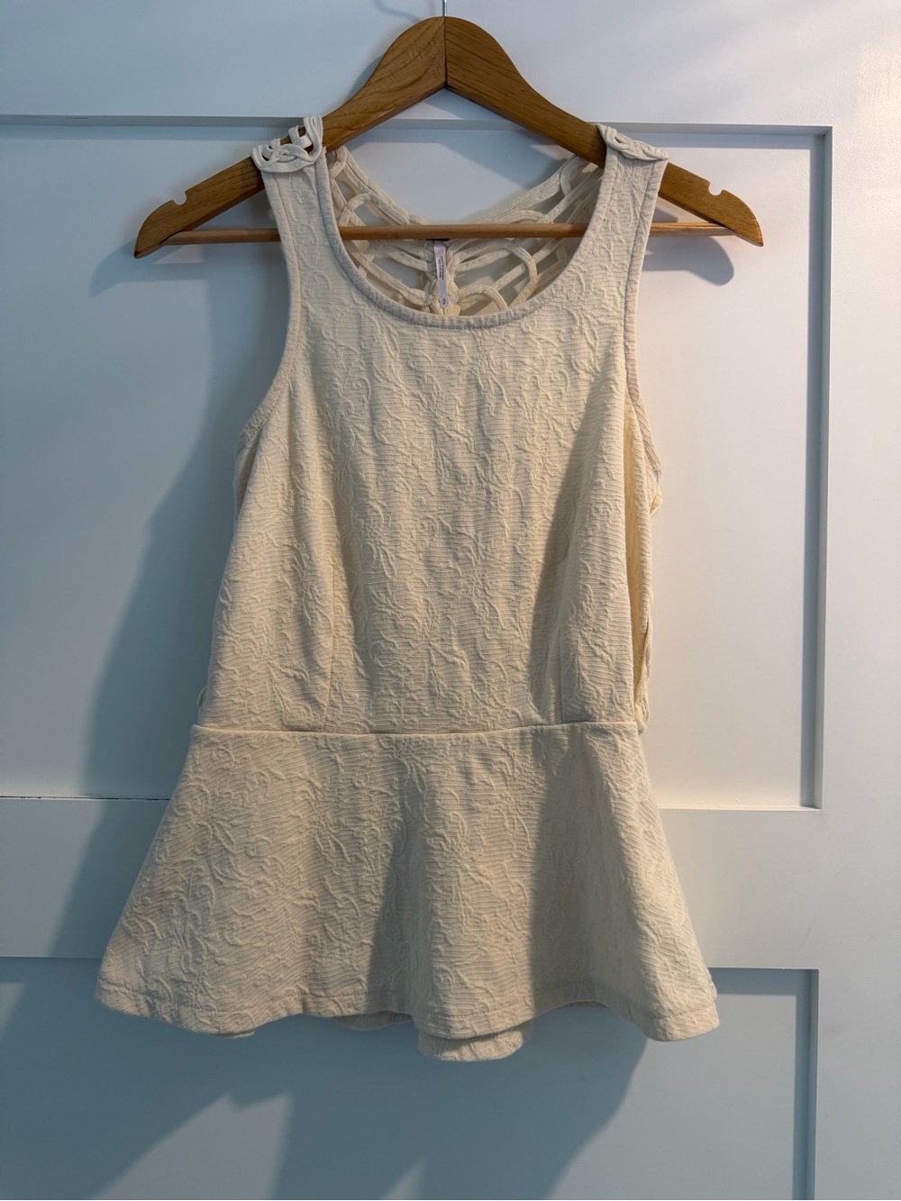 Free People Cream Textured Peplum Tank Top